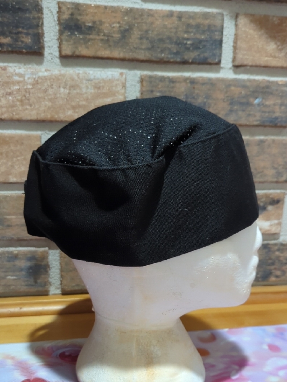 Black Mesh Chef Skull Cap / Pillbox Hat – Adjustable Velcro Closure - Picture 3 of 9